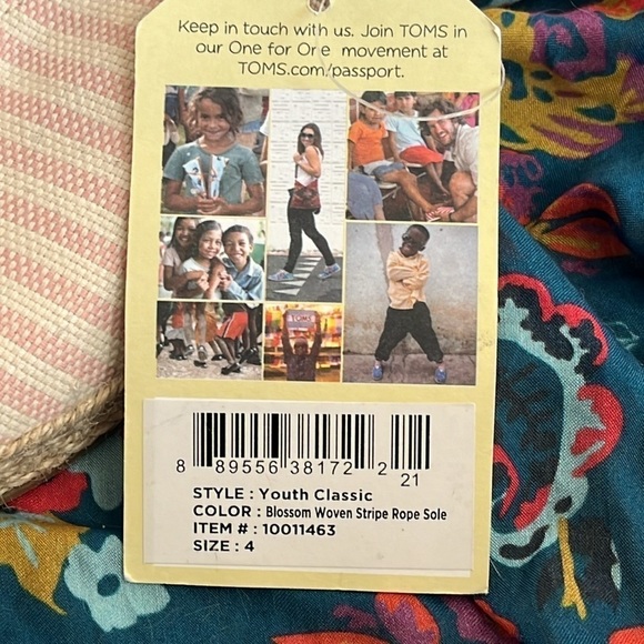 Brand New Toms Blossom Woven Stripe Rope Sole Slip On Flats Spring Pink Canvas - Picture 14 of 14